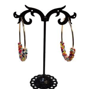 Lucky brand‎ Seed Beaded Gold Tone Hoop Earrings New